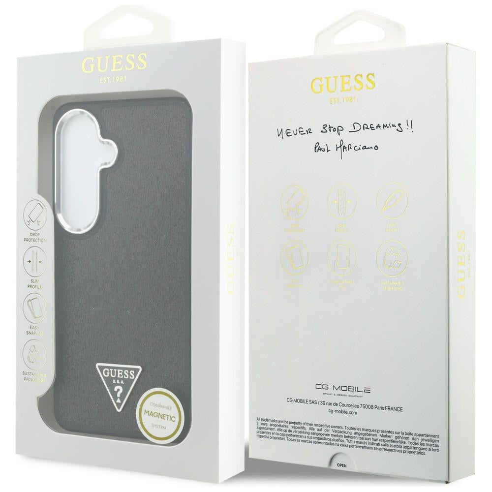 Custodia MagSafe per Samsung Galaxy S26 Plus S947, Guess, Logo Triangolo Glitter Fisso, Nera
