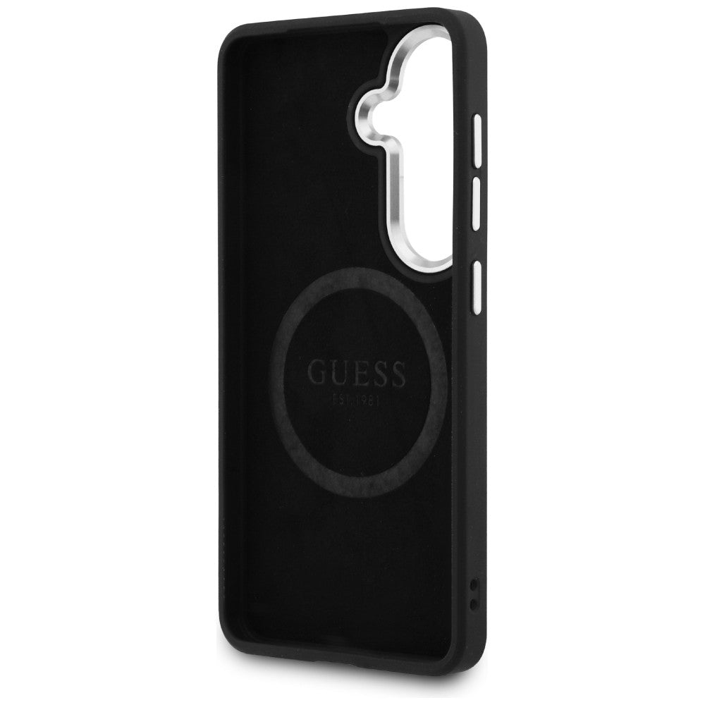 Custodia MagSafe per Samsung Galaxy S26 Plus S947, Guess, Logo Triangolo Glitter Fisso, Nera