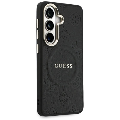 MagSafe Case for Samsung Galaxy S26 Plus S947, GUESS, Saffiano Peony Embossed Ring, Black