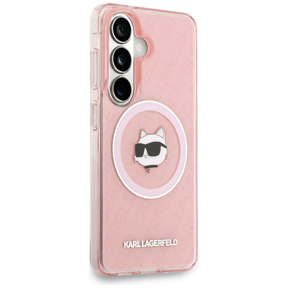 Custodia MagSafe per Samsung Galaxy S26 Plus S947, Karl Lagerfeld, IML Choupette Head on KL Repeated Logo, Rosa