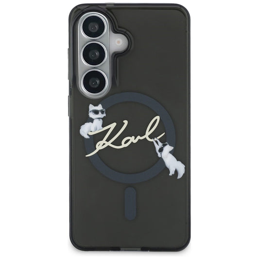 Custodia MagSafe per Samsung Galaxy S26 Plus S947, Karl Lagerfeld, IML Choupette Karl Script Logo, Nera