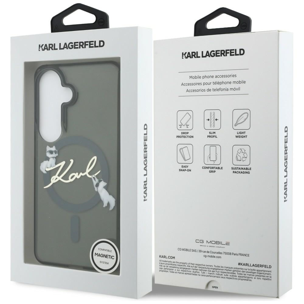 Custodia MagSafe per Samsung Galaxy S26 Plus S947, Karl Lagerfeld, IML Choupette Karl Script Logo, Nera