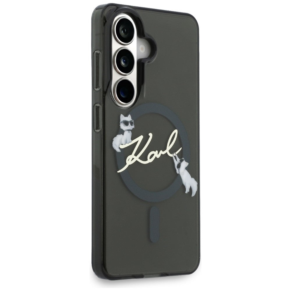 Custodia MagSafe per Samsung Galaxy S26 Plus S947, Karl Lagerfeld, IML Choupette Karl Script Logo, Nera