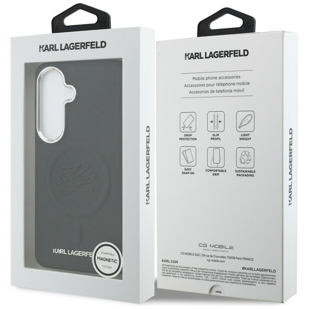 Custodia MagSafe per Samsung Galaxy S26 Plus S947, Karl Lagerfeld, Initial Logo Debossed, Nera