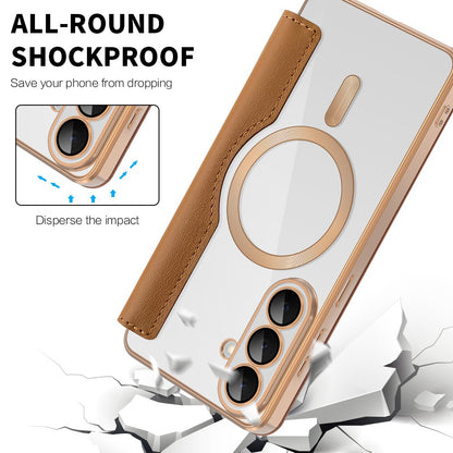 Custodia MagSafe per Samsung Galaxy S26 Plus, Techsuit, SmartMag Book, Marrone