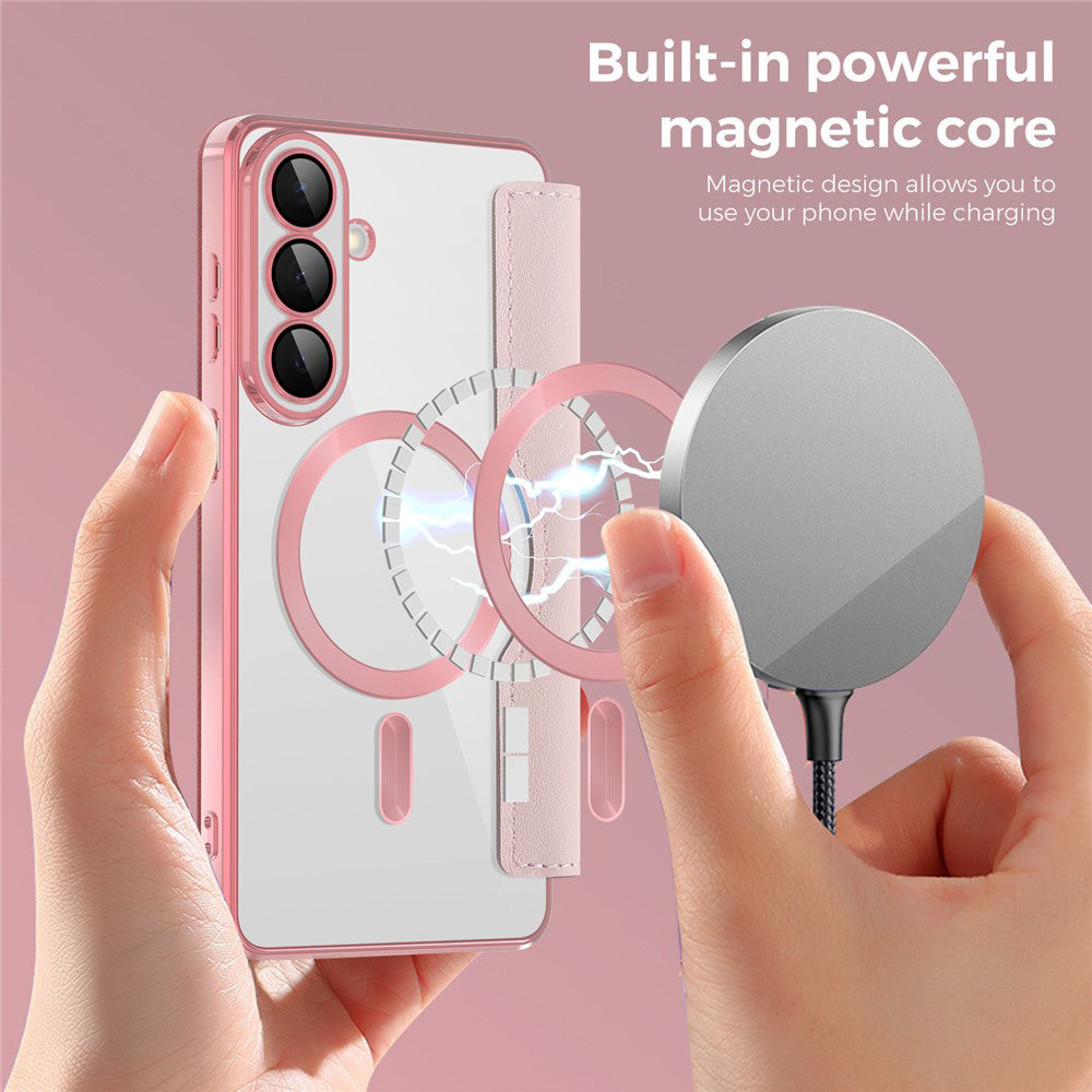 MagSafe Case for Samsung Galaxy S26 Plus, Techsuit, SmartMag Book, Pink