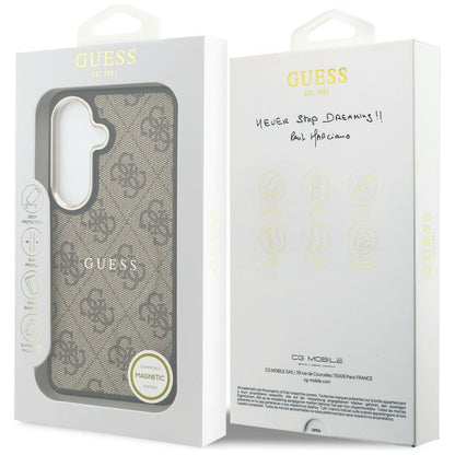 Custodia MagSafe per Samsung Galaxy S26 S942, Guess, 4G Embossed Ring, Marrone