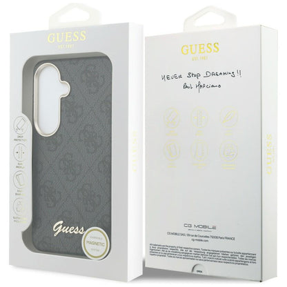 Custodia MagSafe per Samsung Galaxy S26 S942, Guess, 4G Script Logo, Nera