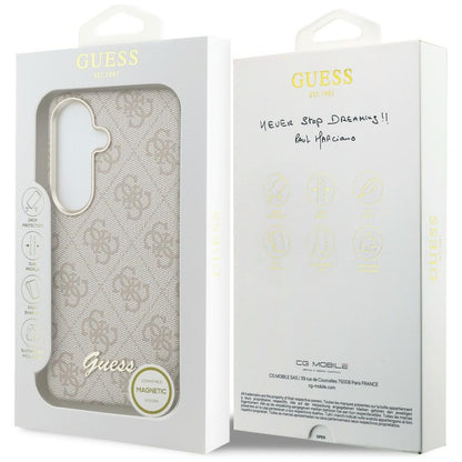 Custodia MagSafe per Samsung Galaxy S26 S942, Guess, 4G Script Logo, Rosa