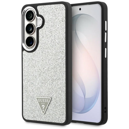 Custodia MagSafe per Samsung Galaxy S26 S942, Guess, Logo Triangolo Glitter Fisso, Argento