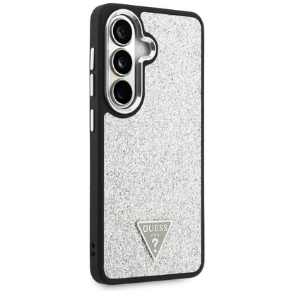 Custodia MagSafe per Samsung Galaxy S26 S942, Guess, Logo Triangolo Glitter Fisso, Argento