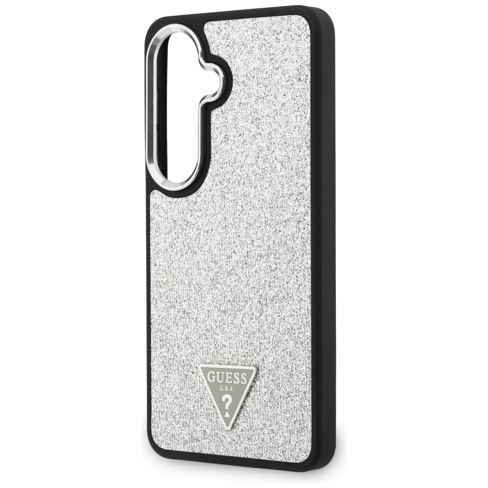 Custodia MagSafe per Samsung Galaxy S26 S942, Guess, Logo Triangolo Glitter Fisso, Argento