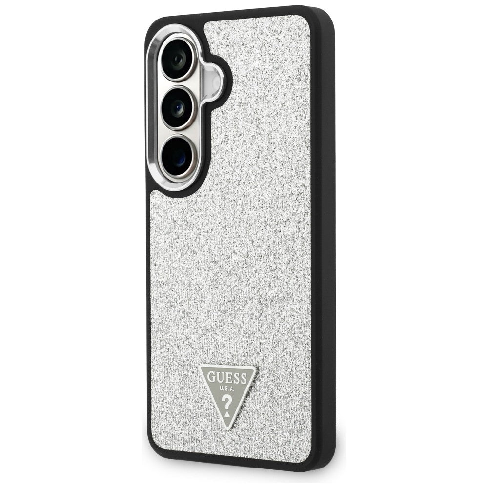 Custodia MagSafe per Samsung Galaxy S26 S942, Guess, Logo Triangolo Glitter Fisso, Argento