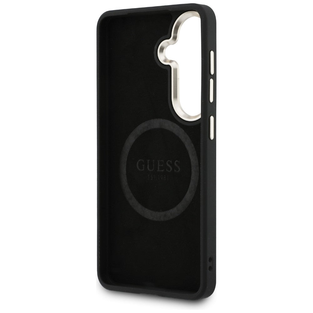 Custodia MagSafe per Samsung Galaxy S26 S942, Guess, Logo Perforato, Nera