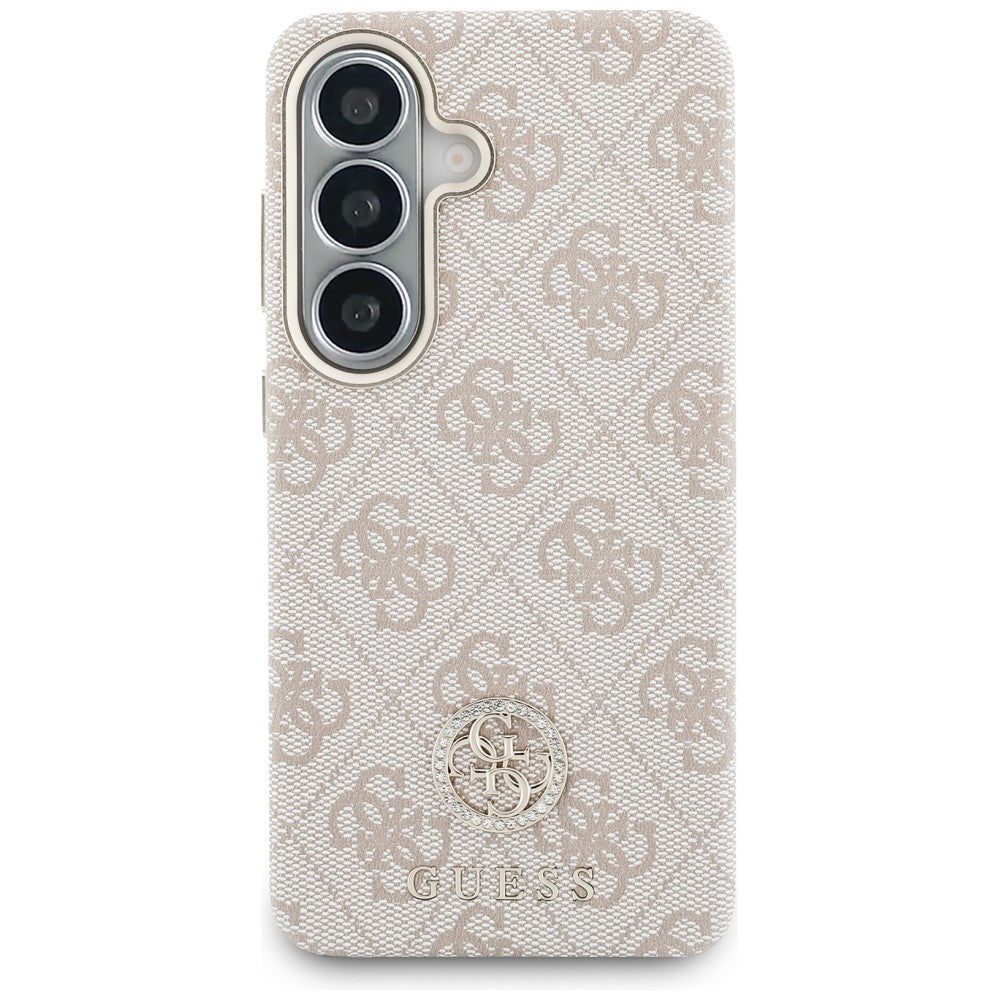 Custodia MagSafe per Samsung Galaxy S26 S942, Guess, Rhinestone Round Logo, Rosa