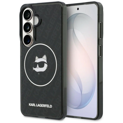 Custodia MagSafe per Samsung Galaxy S26 S942, Karl Lagerfeld, IML Choupette Head on KL Repeated Logo, Nera