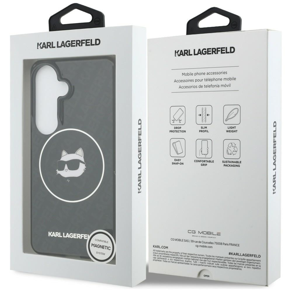 Custodia MagSafe per Samsung Galaxy S26 S942, Karl Lagerfeld, IML Choupette Head on KL Repeated Logo, Nera