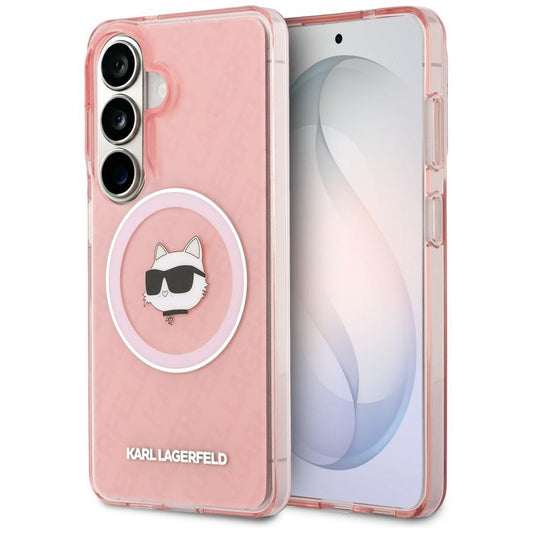 Custodia MagSafe per Samsung Galaxy S26 S942, Karl Lagerfeld, IML Choupette Head on KL Repeated Logo, Rosa