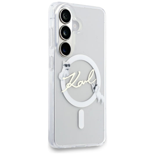 Custodia MagSafe per Samsung Galaxy S26 S942, Karl Lagerfeld, IML Choupette Karl Script Logo, Bianca
