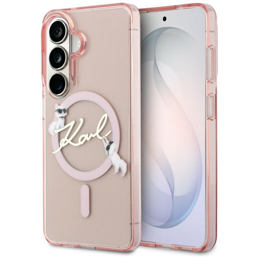 Custodia MagSafe per Samsung Galaxy S26 S942, Karl Lagerfeld, IML Choupette Karl Script Logo, Rosa