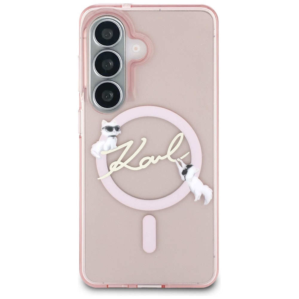 MagSafe Case for Samsung Galaxy S26 S942, Karl Lagerfeld, IML Choupette Karl Script Logo, Pink