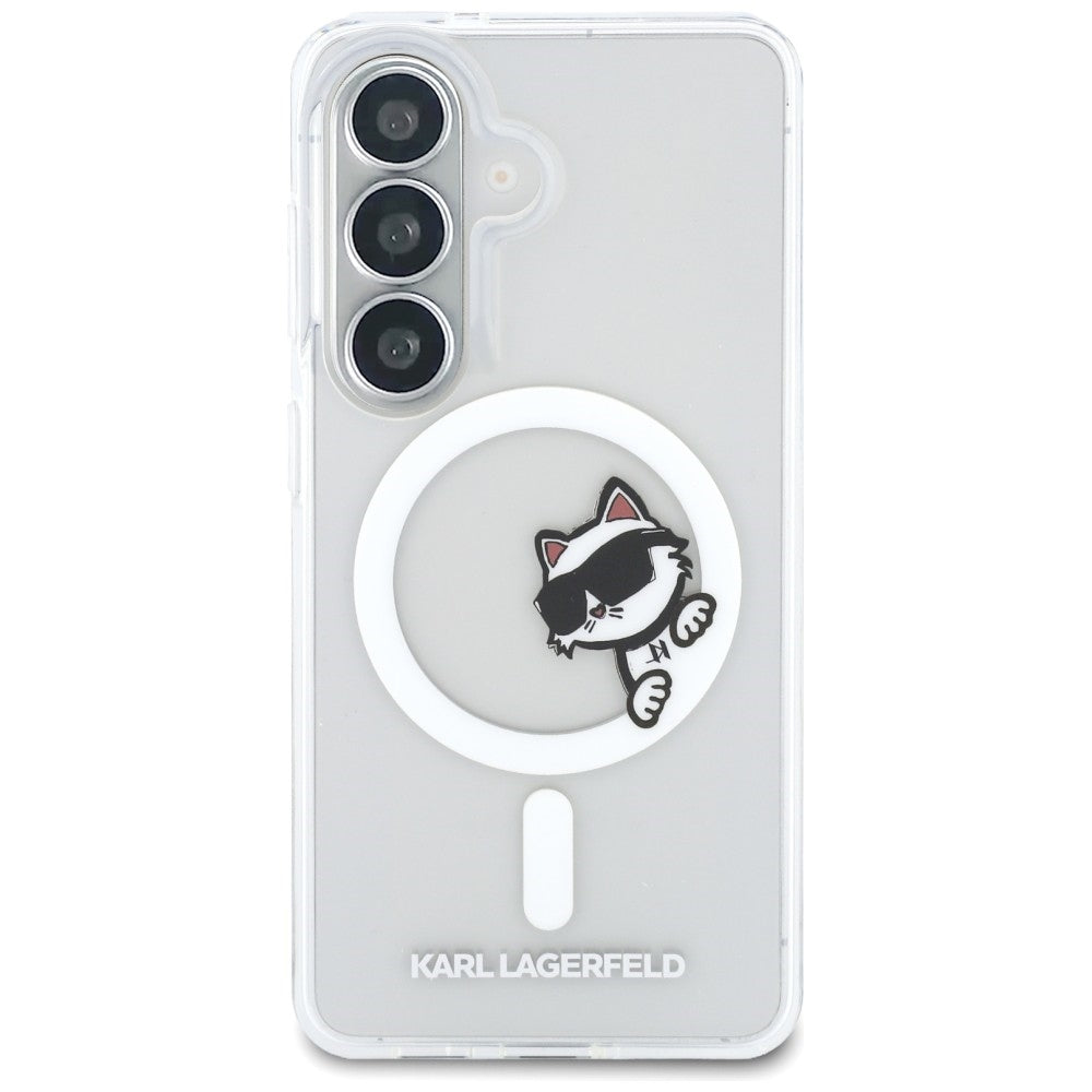 Custodia MagSafe per Samsung Galaxy S26 S942, Karl Lagerfeld, IML Choupette Peekaboo Logo, Bianca