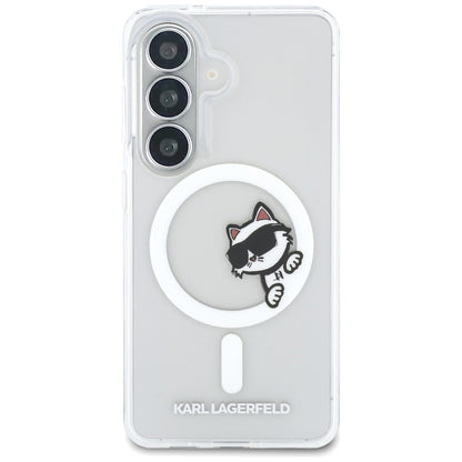 Custodia MagSafe per Samsung Galaxy S26 S942, Karl Lagerfeld, IML Choupette Peekaboo Logo, Bianca