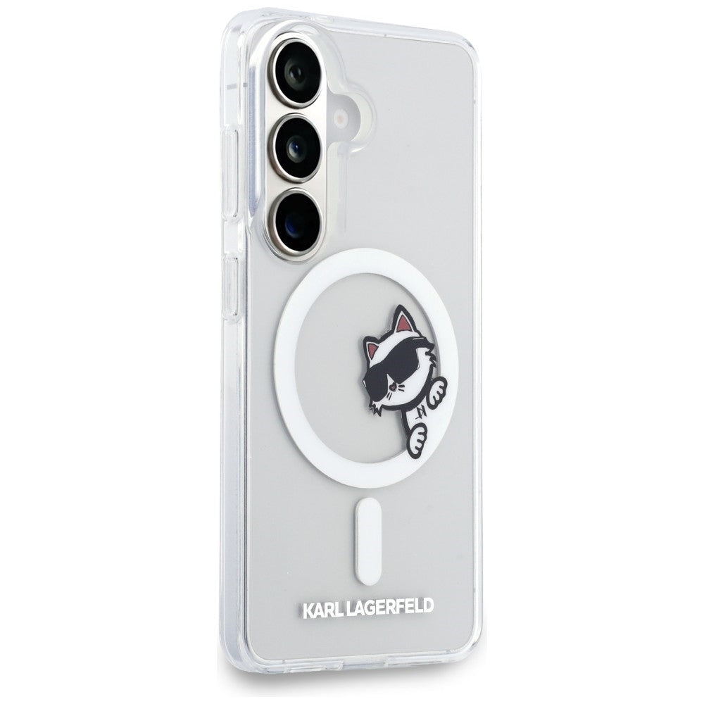 Custodia MagSafe per Samsung Galaxy S26 S942, Karl Lagerfeld, IML Choupette Peekaboo Logo, Bianca