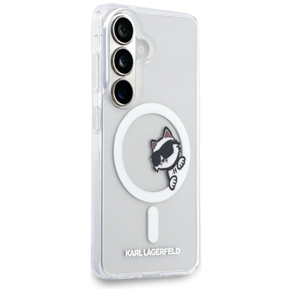 Custodia MagSafe per Samsung Galaxy S26 S942, Karl Lagerfeld, IML Choupette Peekaboo Logo, Bianca