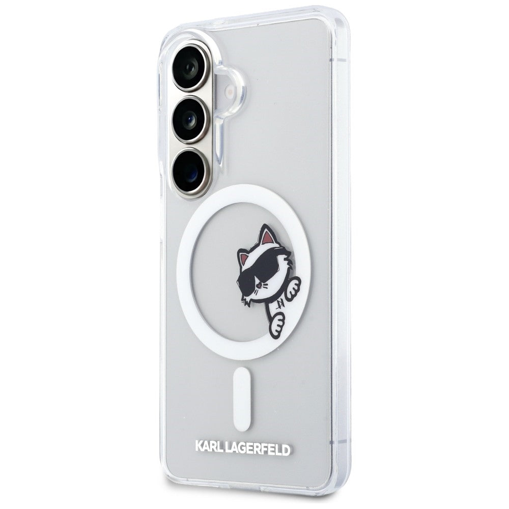 Custodia MagSafe per Samsung Galaxy S26 S942, Karl Lagerfeld, IML Choupette Peekaboo Logo, Bianca