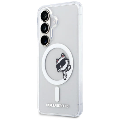 Custodia MagSafe per Samsung Galaxy S26 S942, Karl Lagerfeld, IML Choupette Peekaboo Logo, Bianca