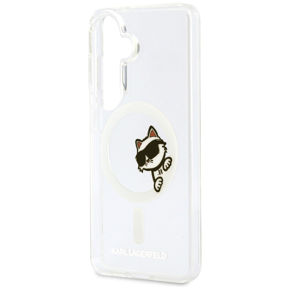 Custodia MagSafe per Samsung Galaxy S26 S942, Karl Lagerfeld, IML Choupette Peekaboo Logo, Bianca
