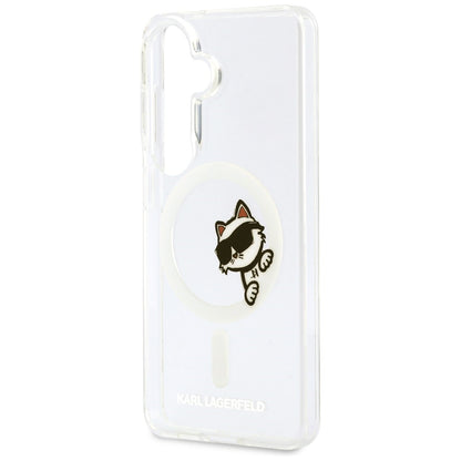 Custodia MagSafe per Samsung Galaxy S26 S942, Karl Lagerfeld, IML Choupette Peekaboo Logo, Bianca