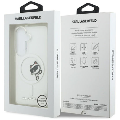 Custodia MagSafe per Samsung Galaxy S26 S942, Karl Lagerfeld, IML Choupette Peekaboo Logo, Bianca