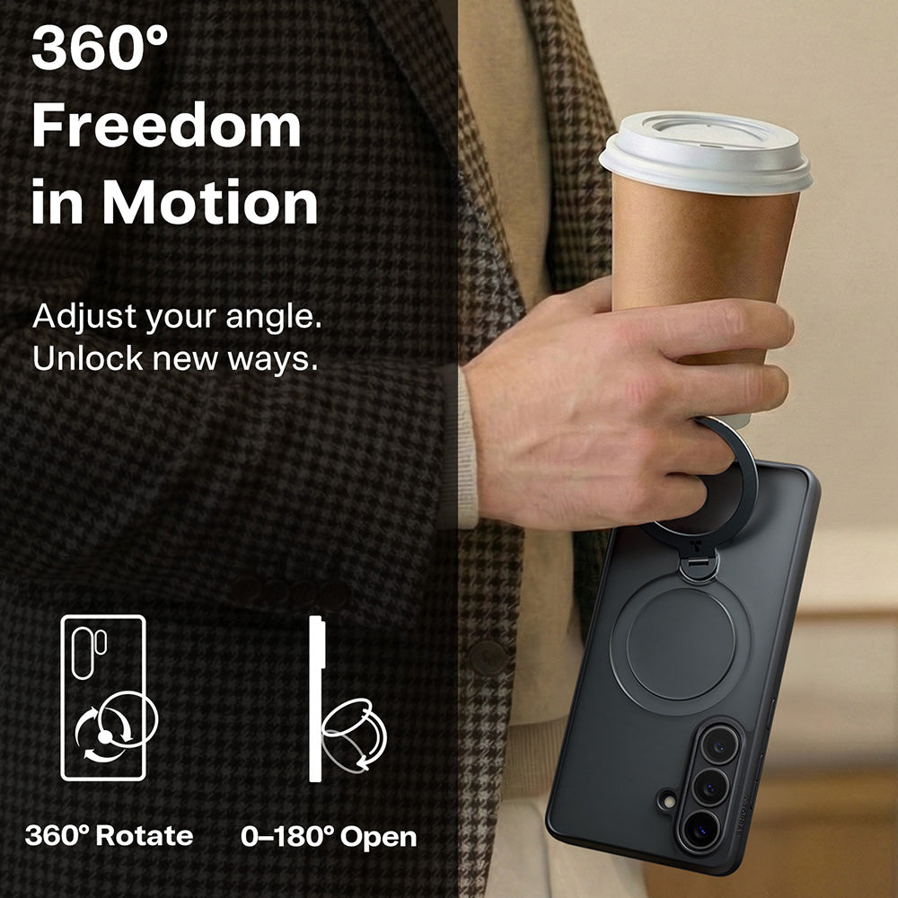 Custodia MagSafe per Samsung Galaxy S26, Torras, Ostand Spin, Nera