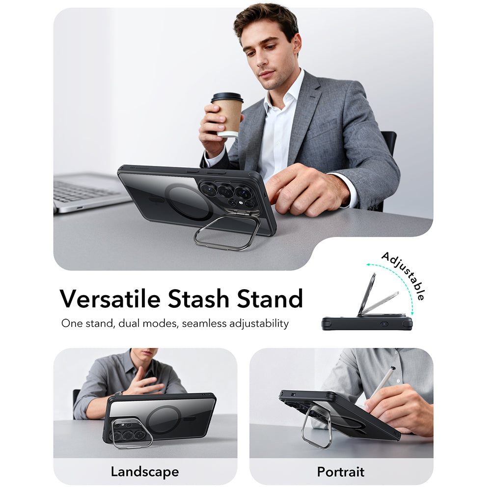 Custodia MagSafe per Samsung Galaxy S26 Ultra, ESR, Classic Hybrid Kickstand, Nera Trasparente