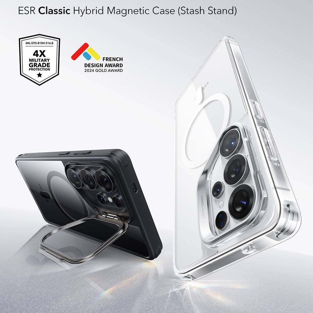 Custodia MagSafe per Samsung Galaxy S26 Ultra, ESR, Classic Hybrid Kickstand, Nera Trasparente