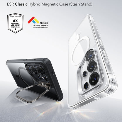 Custodia MagSafe per Samsung Galaxy S26 Ultra, ESR, Classic Hybrid Kickstand, Nera Trasparente
