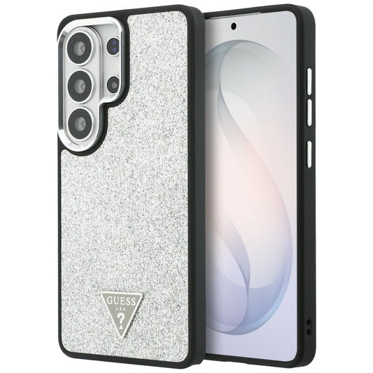 Custodia MagSafe per Samsung Galaxy S26 Ultra S948, Guess, Logo Triangolo Glitter Fisso, Argento