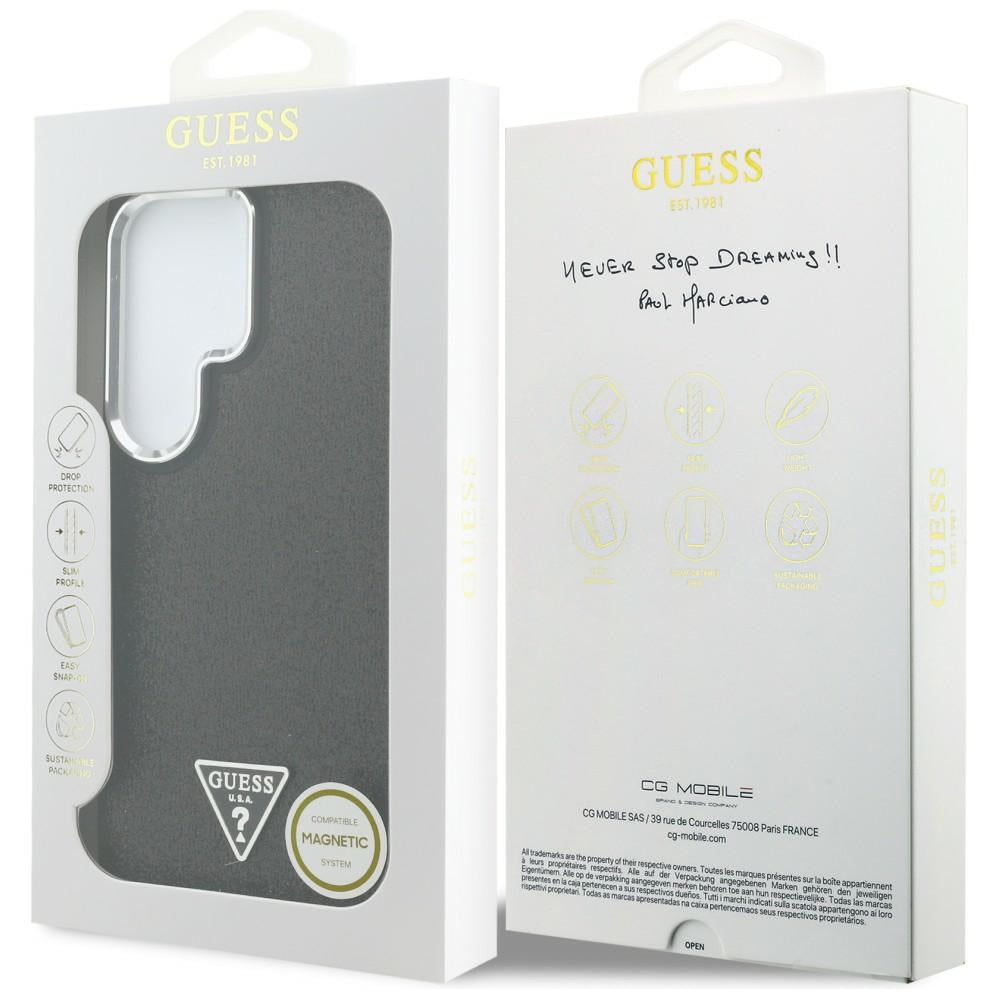 Custodia MagSafe per Samsung Galaxy S26 Ultra S948, Guess, Fixed Glitter Triangle Logo, Nera