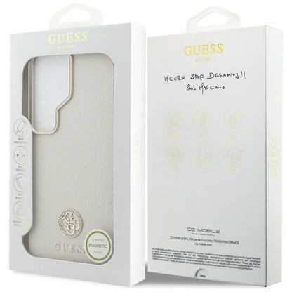 Custodia MagSafe per Samsung Galaxy S26 Ultra S948, Guess, Rhinestone Round Logo, Beige