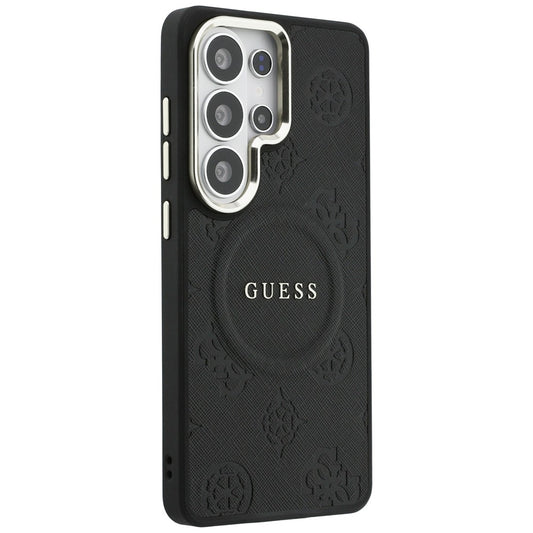 MagSafe Case for Samsung Galaxy S26 Ultra S948, GUESS, Saffiano Peony Embossed Ring, Black
