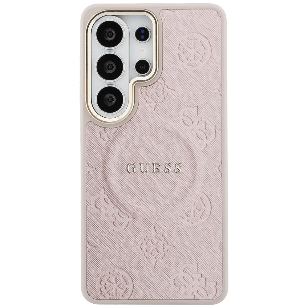 Custodia MagSafe per Samsung Galaxy S26 Ultra S948, Guess, Anello in rilievo Saffiano Peony, Rosa