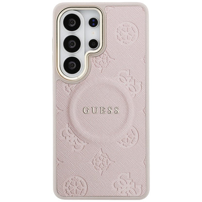 Custodia MagSafe per Samsung Galaxy S26 Ultra S948, Guess, Anello in rilievo Saffiano Peony, Rosa