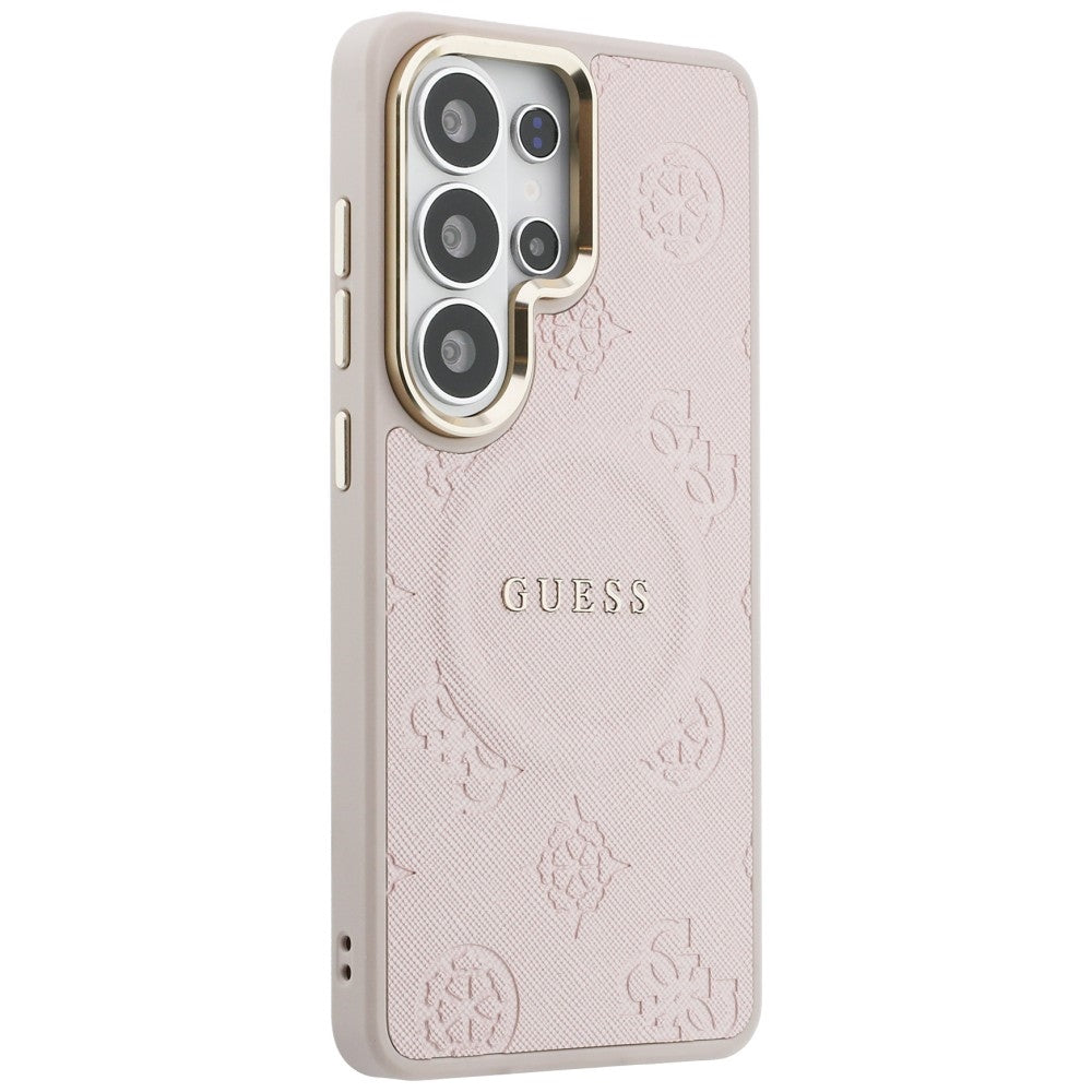 Custodia MagSafe per Samsung Galaxy S26 Ultra S948, Guess, Anello in rilievo Saffiano Peony, Rosa