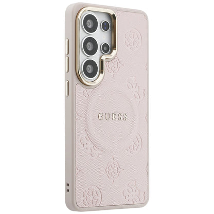 Custodia MagSafe per Samsung Galaxy S26 Ultra S948, Guess, Anello in rilievo Saffiano Peony, Rosa