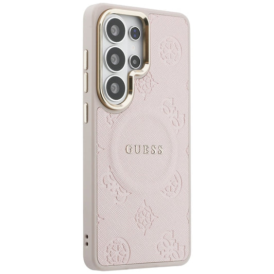 Custodia MagSafe per Samsung Galaxy S26 Ultra S948, Guess, Anello in rilievo Saffiano Peony, Rosa
