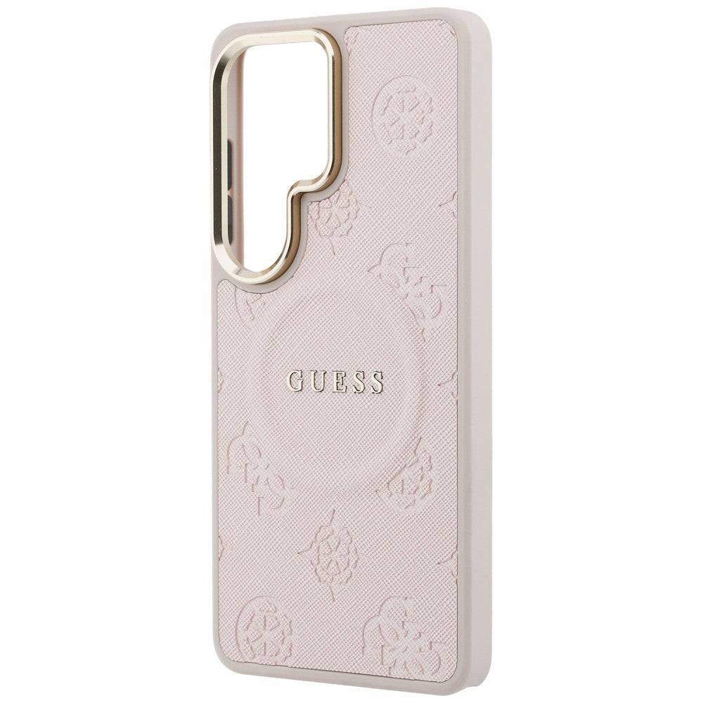 Custodia MagSafe per Samsung Galaxy S26 Ultra S948, Guess, Anello in rilievo Saffiano Peony, Rosa