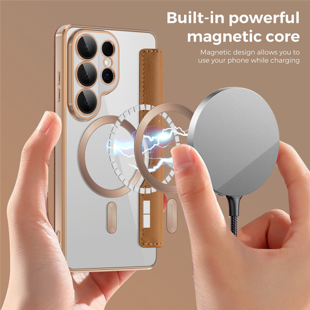 Custodia MagSafe per Samsung Galaxy S26 Ultra, Techsuit, SmartMag Book, Marrone