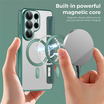 Custodia MagSafe per Samsung Galaxy S26 Ultra, Techsuit, SmartMag Book, Verde